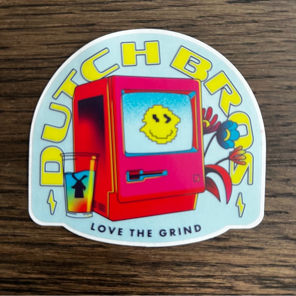 Dutch Bros Red and Yellow Retro Vending Machine Sticker